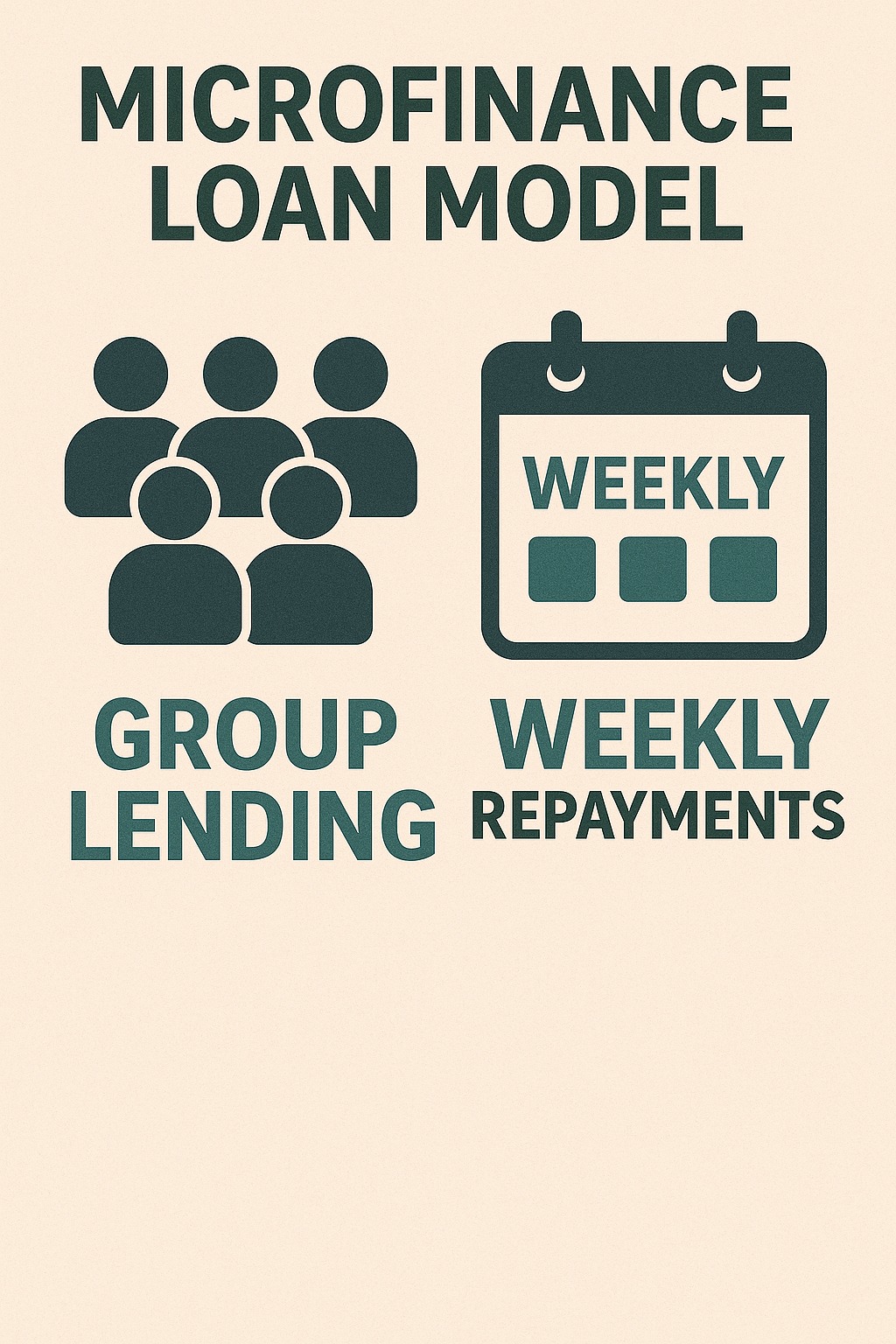 Microfinance loan model showing group lending and weekly repayments.